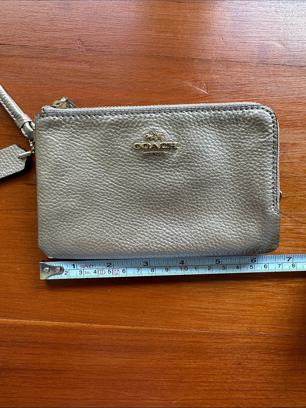 NWOT Coach Double Corner Zip Metallic Gold Leather Wristlet